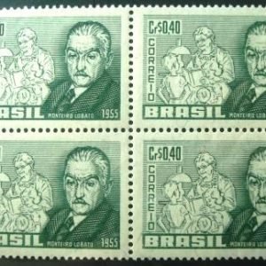 Quadra de Selos postais do Brasil de 1955 Monteiro Lobato