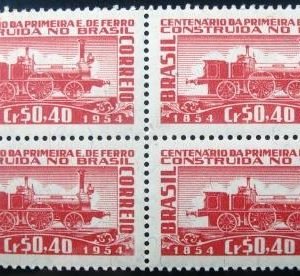 Quadra de selos postais do Brasil de 1954 1ª Estrada de Ferro