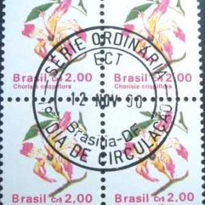 Quadra de selos postais do Brasil de 1990 Paineira