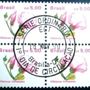 Quadra de selos postais do Brasil de 1990 Hibisco