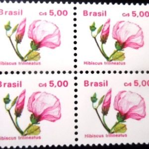 Quadra de selos postais do Brasil de 1990 Hibisco