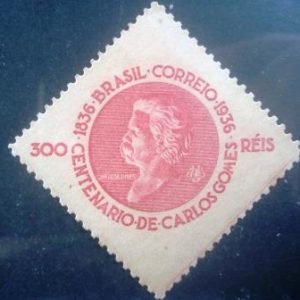 Selo postal do Brasil de 1936 Carlos Gomes carmim M