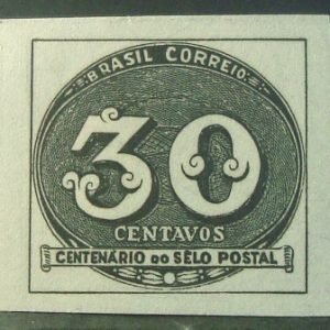 Selo postal de 1943 Olho-de-boi 30 réis