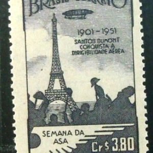 Selo postal do Brasil de 1951 Santos Dumont 3,80