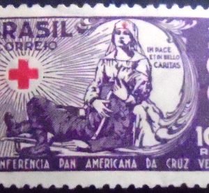 Selo postal do Brasil de 1935 Conferência Cruz Vermelha 200+100 - C88N