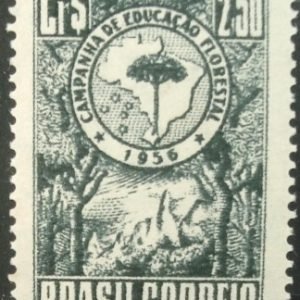 Selo postal do Brasil de 1956 Educação Florestal