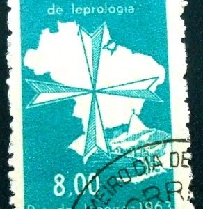 Selo postal do Brasil de 1963 Leprologia