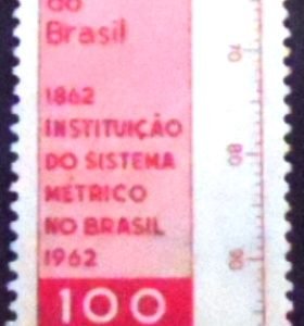 Selo postal do Brasil de 1962 Sistema Métrico