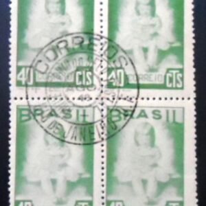 Quadra de selos postais do Brasil de 1948 Campanha Criança MCC QD