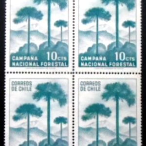 Quadra de selos postais do Chile de 1967 Araucária M QD