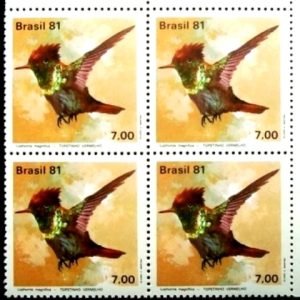 Quadra de selos do Brasil de 1981 Topetinho Vermelho