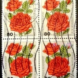 Quadra de selos postais da Alemanha de 1982 Garden Roses