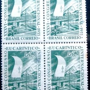 Quadra de selos postais do Brasil de 1955 Congresso Eucarístico 1,40