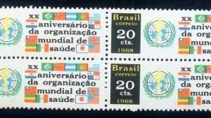 Quadra de selos postais doi Brasil de 1968 Aniversário OMS