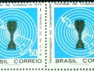 Par de selos do Brasil de 1970 Taça Jules Rimet