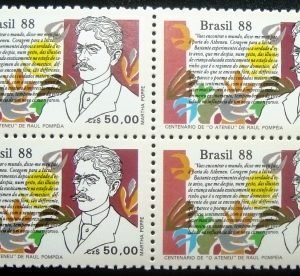 Quadra de selos postais do Brasil de 1988 Raul Pompéia