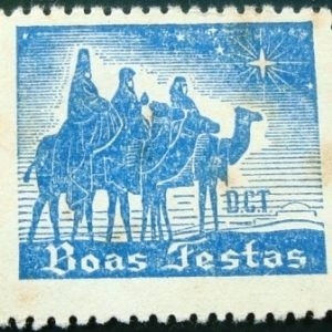 Selo Fecho Brasil de 1946 DCT Boas Festas Azul N