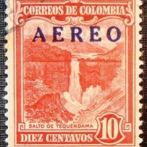 Selo postal da Colômbia de 1953 Tequendama falls Overprinted AEREO