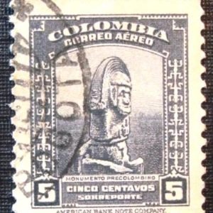 Selo postal da Colômbia de 1941 Pre-Columbian Monument 5