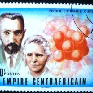 Selo postal da Rep. Centro Africana de 1977 Pierre and Marie Curie