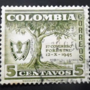 Selo postal da Colômbia de 1949 Tree and Congress Emblem