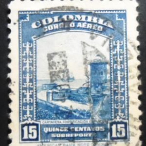 Selo postal da Colômbia de 1948 Spanish Fortification