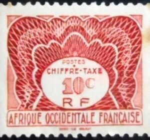 Selo postal da Costa do Marfim de 1947 Chiffre 10 N
