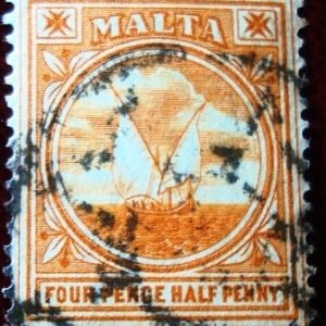 Selo postal de Malta de 1911 Gozo fishing boat 37 U