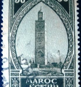 Selo postal do Marrocos de 1927 Koutoubiah Marrakesh 50