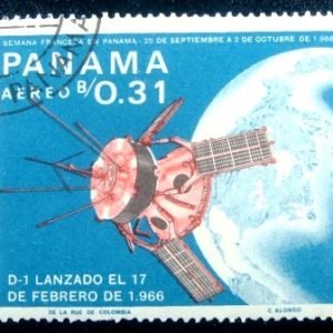 Selo postal do Panamá de 1966 Satellites over Globe