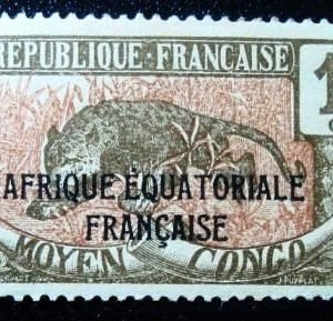 Selo postal da África Equatorial Francesa de 1924 Leopard