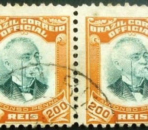 Par de selos postais oficiais de 1906 Afonso Penna 200 rs