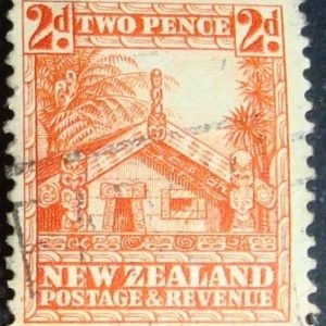 Selo postal definitivo da Nova Zelandia de 1935 - Carved Maori House