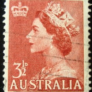 Selo postal da Austrália de 1956 Queen Elizabeth II 3½