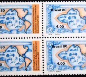 Quadra de selos postais do Brasil de 1980 Assembléia do BID M QD