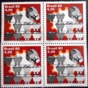 Quadra de selos postais do Brasil de 1980 Carvão de Pedra M QD