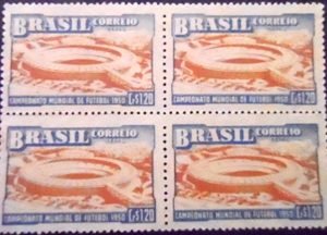 Quadra de selos postais do Brasil de 1950 Maracanã