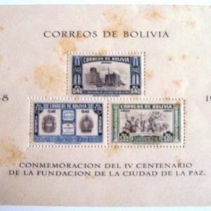 Bloco postal Bolívia 1951 Anniv. da Cidade De La Paz