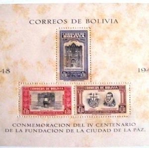 Bloco postal Bolívia 1951 Anniv. da Cidade De La Paz