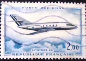 Selo postal da França 1965 Dassault Mystère 20