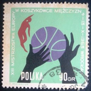 Selo postal comemorativo da Polonia de Ball, hands and players 90