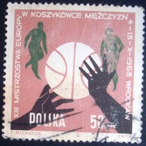 Selo postal comemorativo da Polonia de Ball, hands and players 50