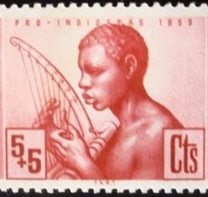 Selo postal Guinea Espanhola 1953 Musician facing left