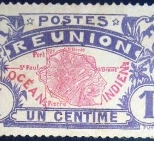 Selo postal definitivo Reunion de 1907 Map of La Reunion