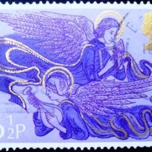 Selo postal cmomemorativo do Reino Unido de 1975 - Angels with Harp and Lute