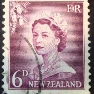 Selo postal da Nova Zelândia de 1955 Queen Elizabeth II 6