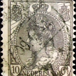Selo postal definitivo da Holanda de 1922 - Queen Wilhelmina 10c