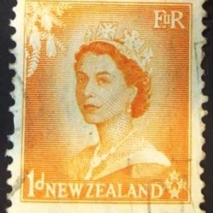 Selo postal definitivo da Nova Zelandia de 1954 - Queen Elizabeth II One Penny