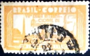 Selo postal do Brasil de 1934 Feira Amostras 100 U