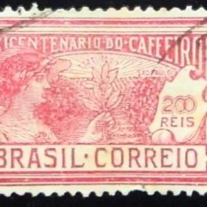 Selo postal do Brasil de 1928 Plantio de Café 200 - C22U